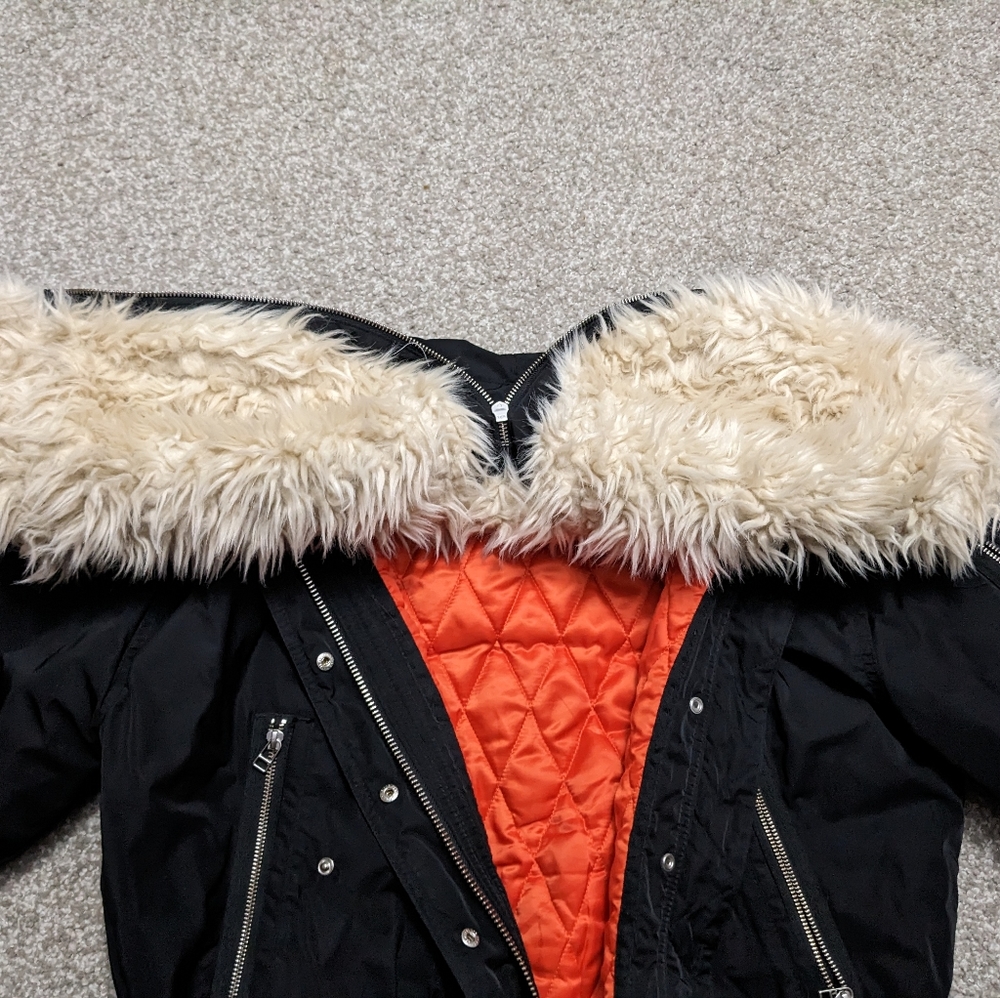 Wilfred Free quilted bomber winter jacket with fur lined hood black - Picture 14 of 16